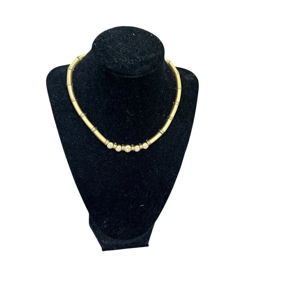 Vintage Goldtone Links and Rhinestone Fashion Choker Necklace